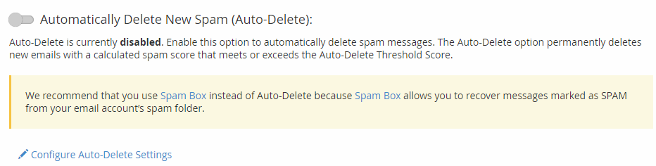 cpanel mserwis Automatically Delete New Spam (Auto-Delete)