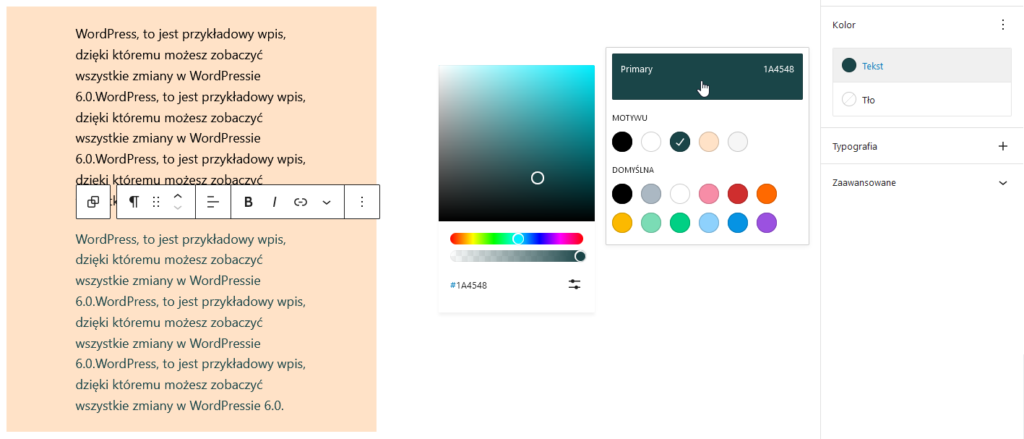 edycja koloru wordpress 6.0