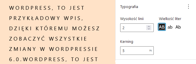 opcja typografia wordpress 6.0