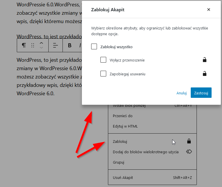zablokuj akapit