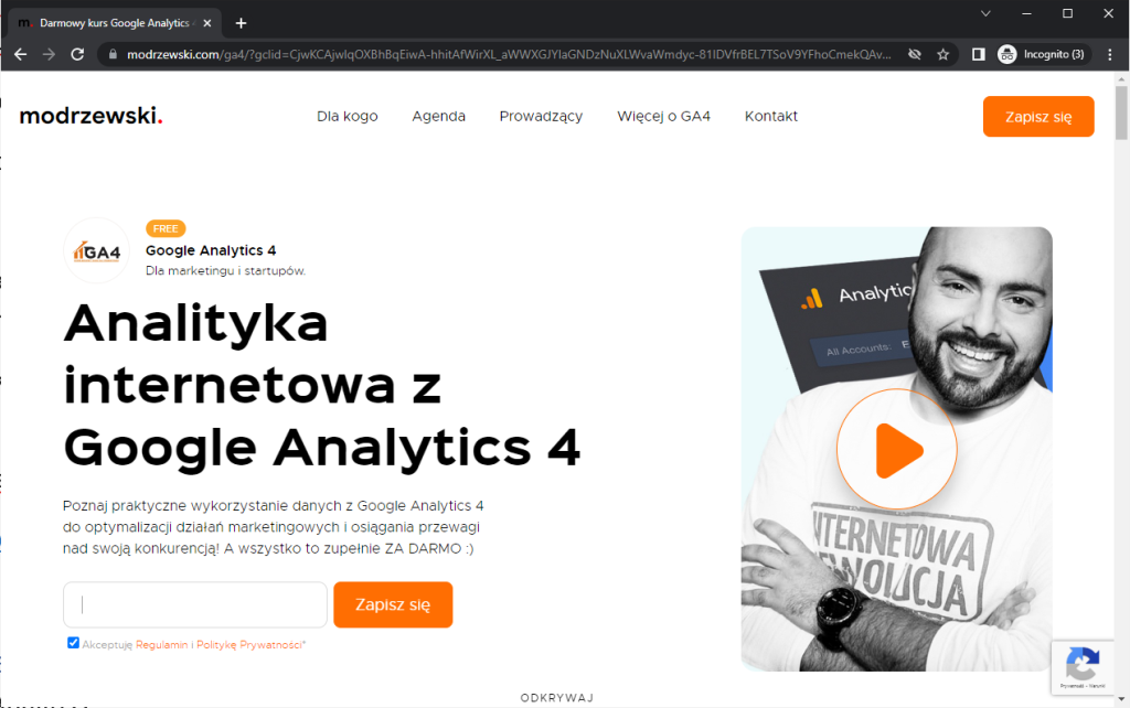 Rysunek 7 Strona darmowego kursu Google Analytics GA4 