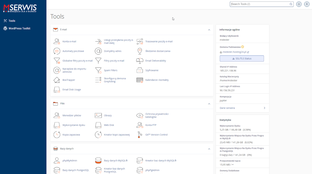 Panel zarządzania hostingiem w MSERWIS