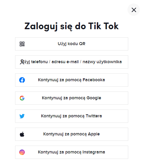 tiktok logowanie one click