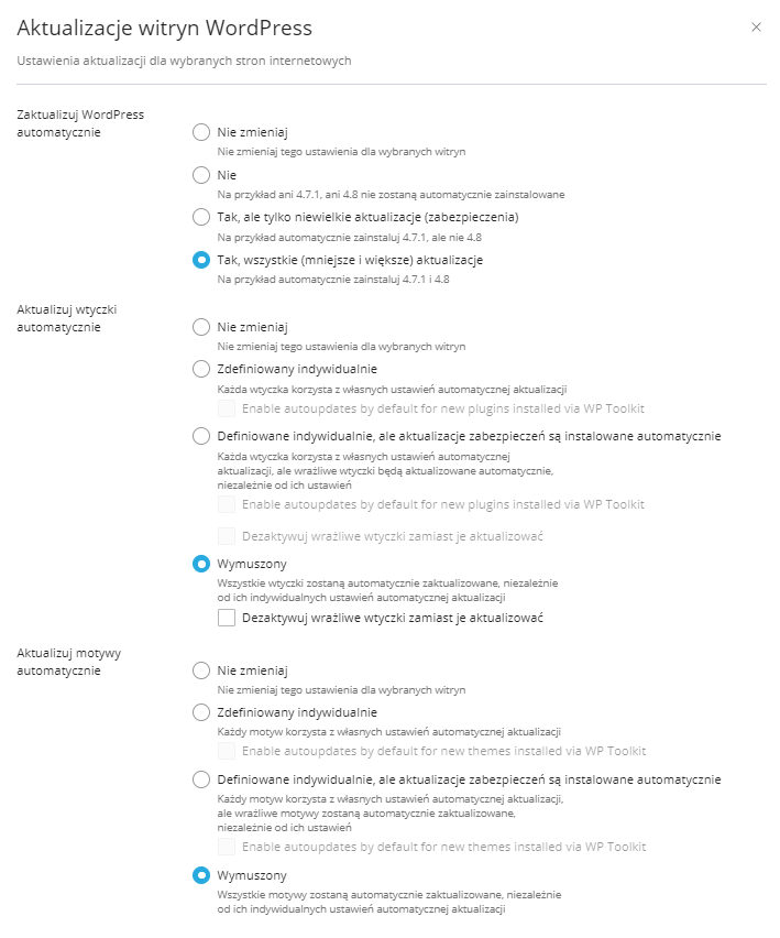 wp toolkit wymuszanie automatycznej aktualizacji