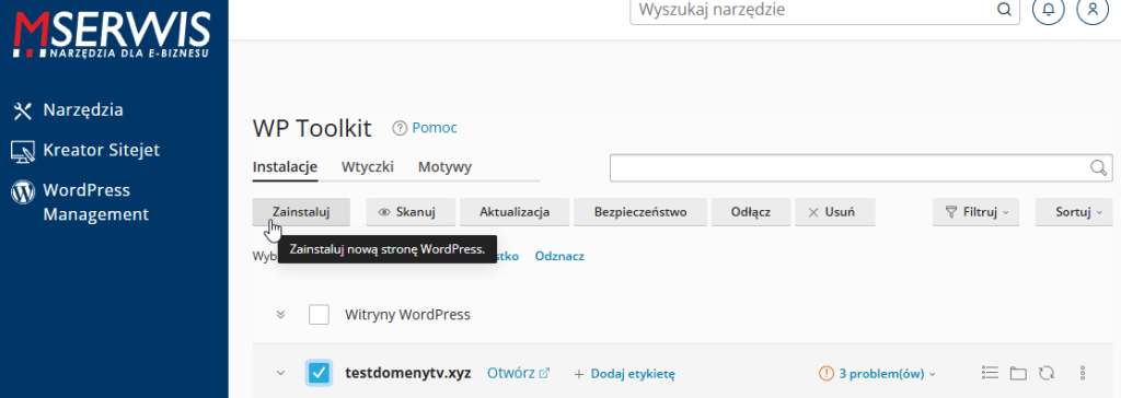 Instalacja WordPressa na witrynie docelowej