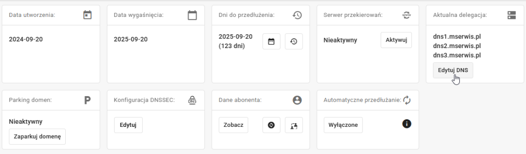 Zmiana ustawień DNS dla nowej domeny