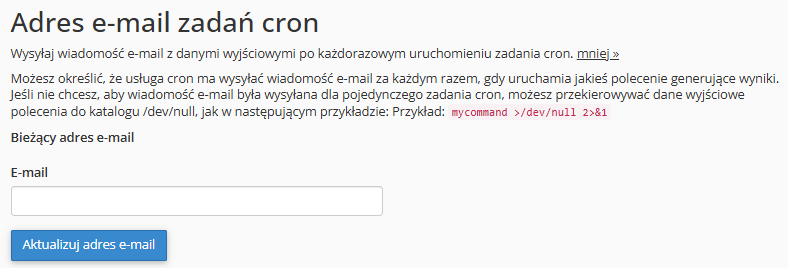 Konfiguracja powiadomień e mail w cPanelu