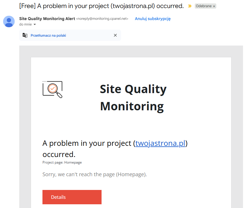 Site Quality Monitoring od cPanel