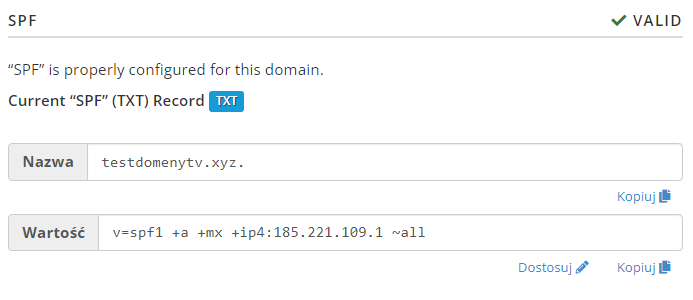 Rekord SPF przykład