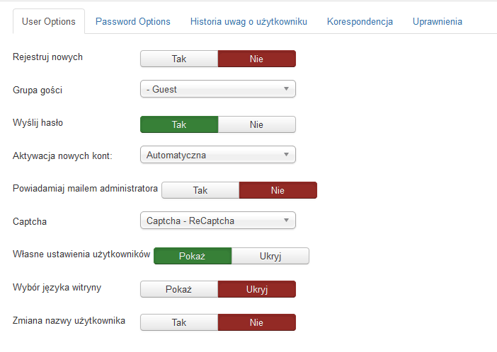 Joomla - ustawienia rejestracji użytkowników