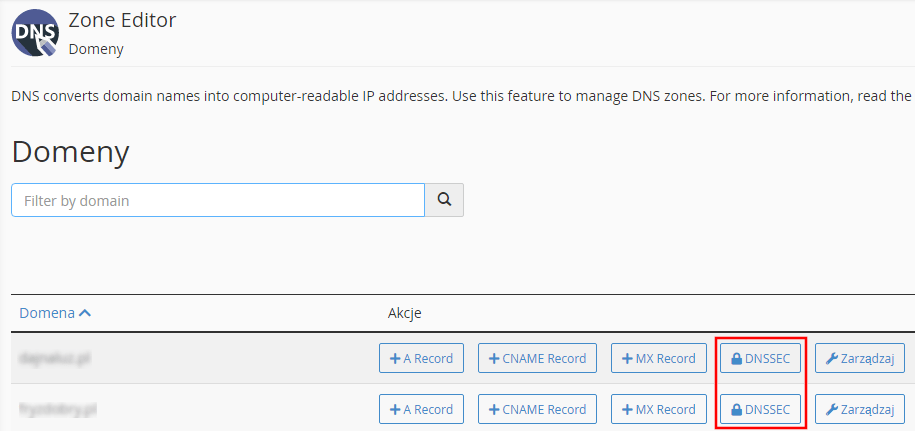 Ekran dodawania rekordu DNSSEC