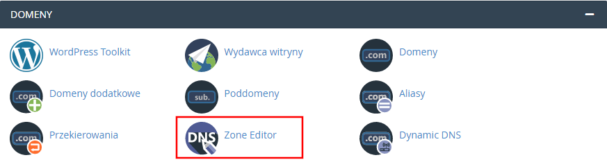Ekran wyboru opcji Zone Editor