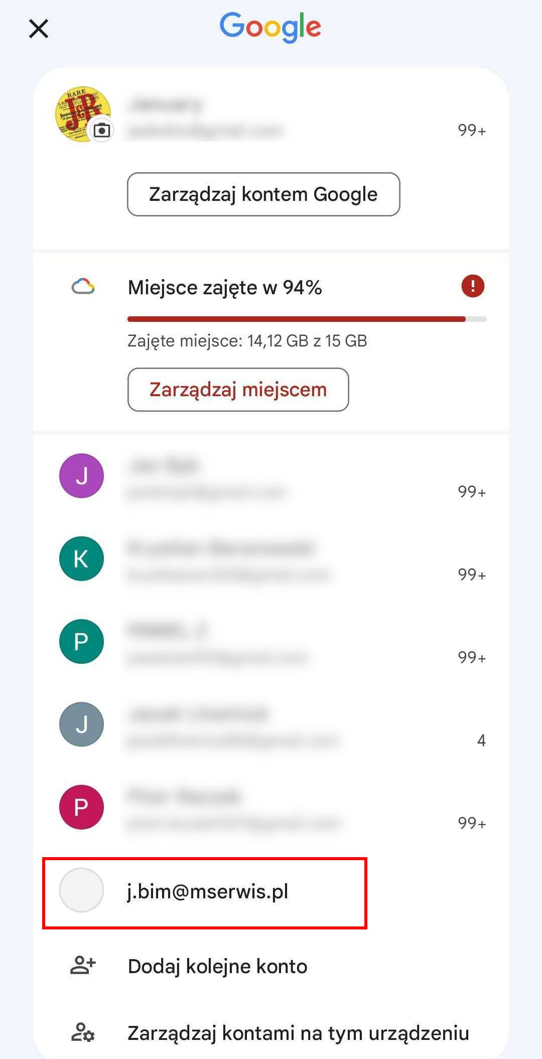 Gmail przełączanie konta