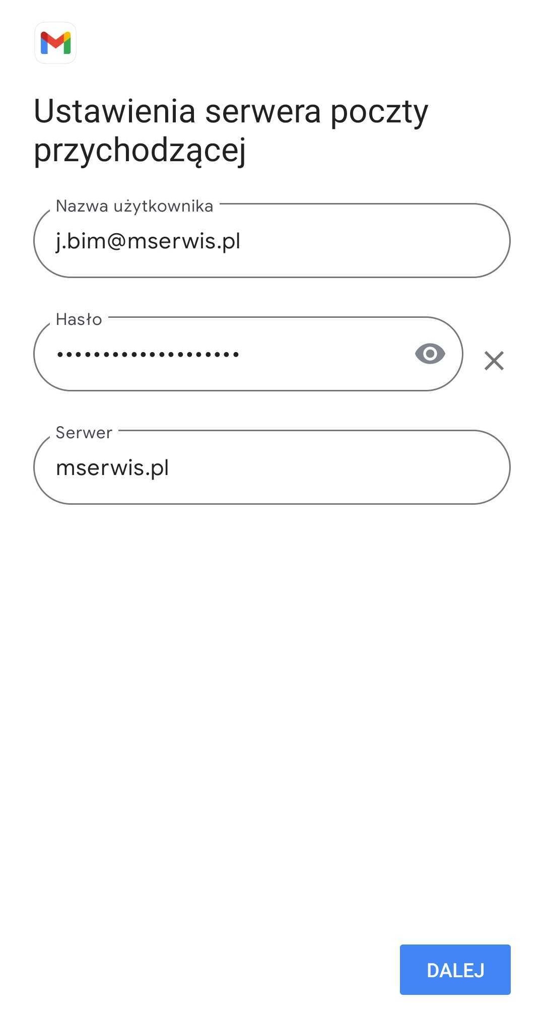Gmail ustawienia serwera poczty