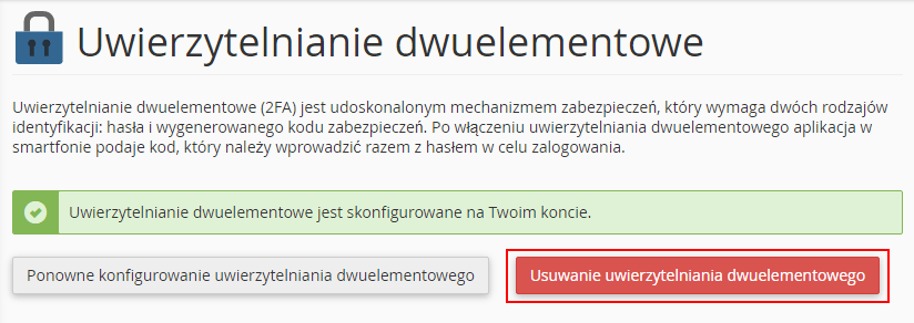 usuwanie konfiguracji 2FA