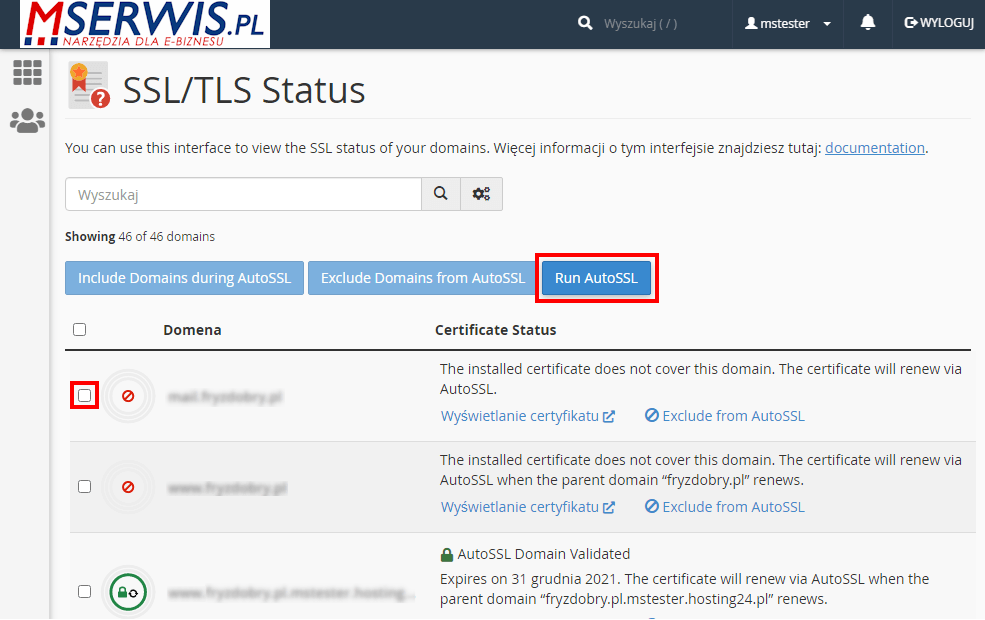 instalowanie certyfikatu ssl dla domeny w ramach autossl