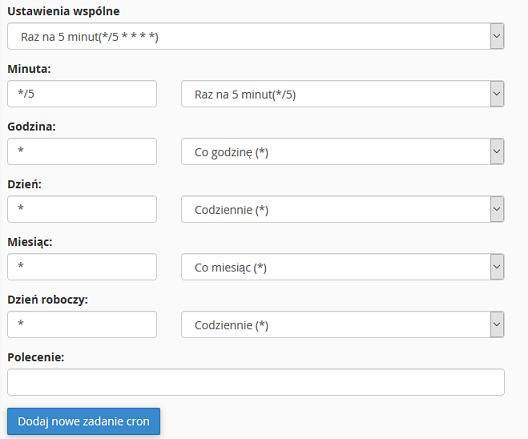 Pomoc - dodawanie nowego zadania cron w cPanel