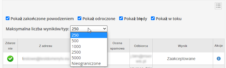 Statusy na stronie śledzenie dostarczania w cpanel