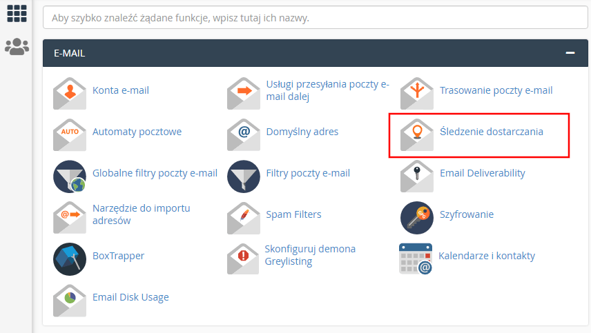 Zakładka śledzenie dostarczania w cpanel