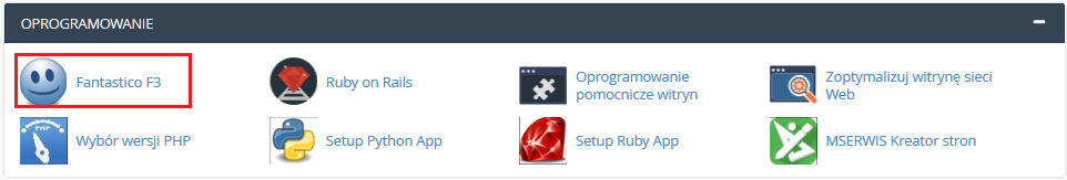 Widok Fantastico F3 w cPanel