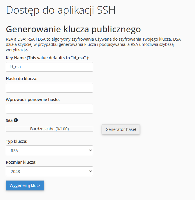 Generowanie klucza publicznego