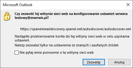 Autodetekcja ustawień konta e-mail w Outlook 2016