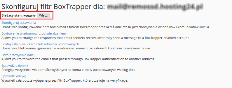 BoxTrapper konfiguracja