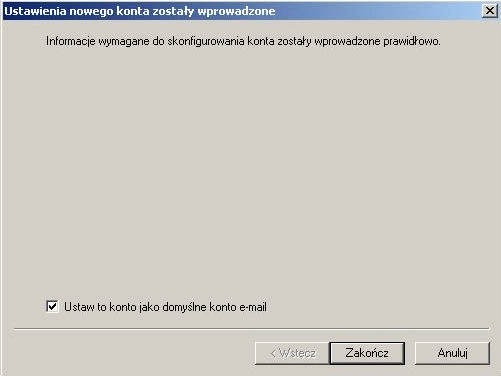 Potwierdzenie dodania konta e-mail w Outlooku