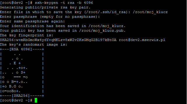 zrzut ekranu przedstawiający wygenerowany klucz SSH