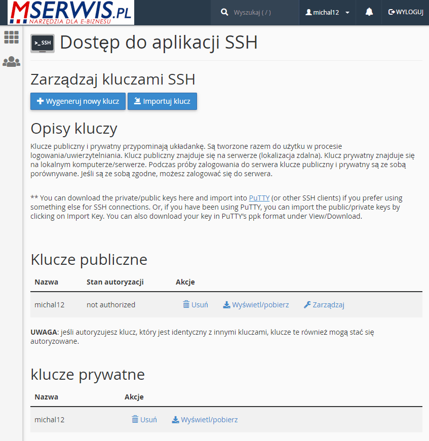 Pomoc - klucze SSH