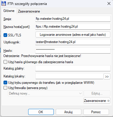 Total Commander - szczegóły połączenia