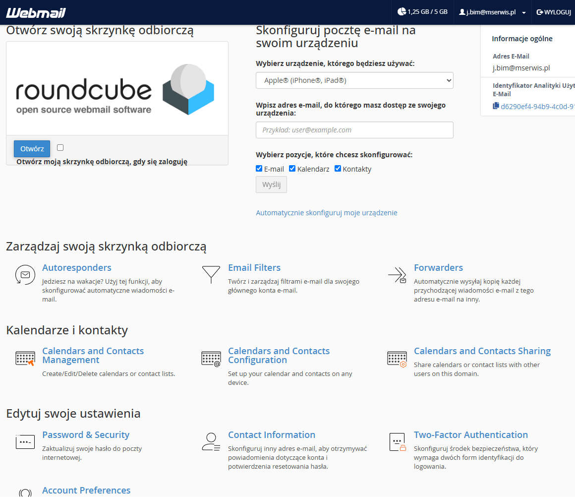 roundcube - alternatywne logowanie do cpanel