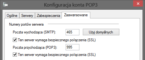 Windows Mail Poczta SSL POP3