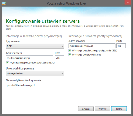 windows mail konfigurowanie ustawień serwera