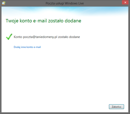 windows mail nowe konto zostało utworzone