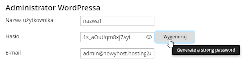 Generowanie hasła w WordPress Management