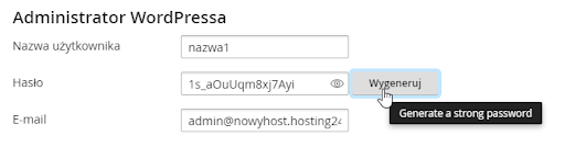 Generowanie hasła w WP Toolkit