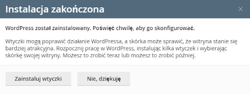 WordPress Management koniec instalacji