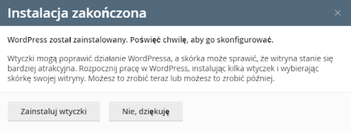 WP Toolkit koniec instalacji