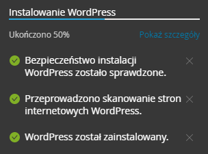 WP Toolkit postęp instalacji