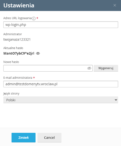 WordPress Management więcej ustawień logowania