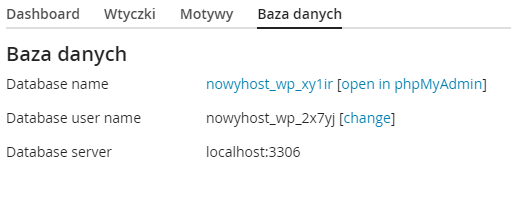 WP Toolkit zarządzanie bazą danych