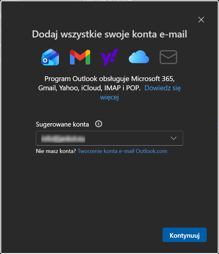 Nowy Outlook dla Windows - dodawanie adresu e-mail