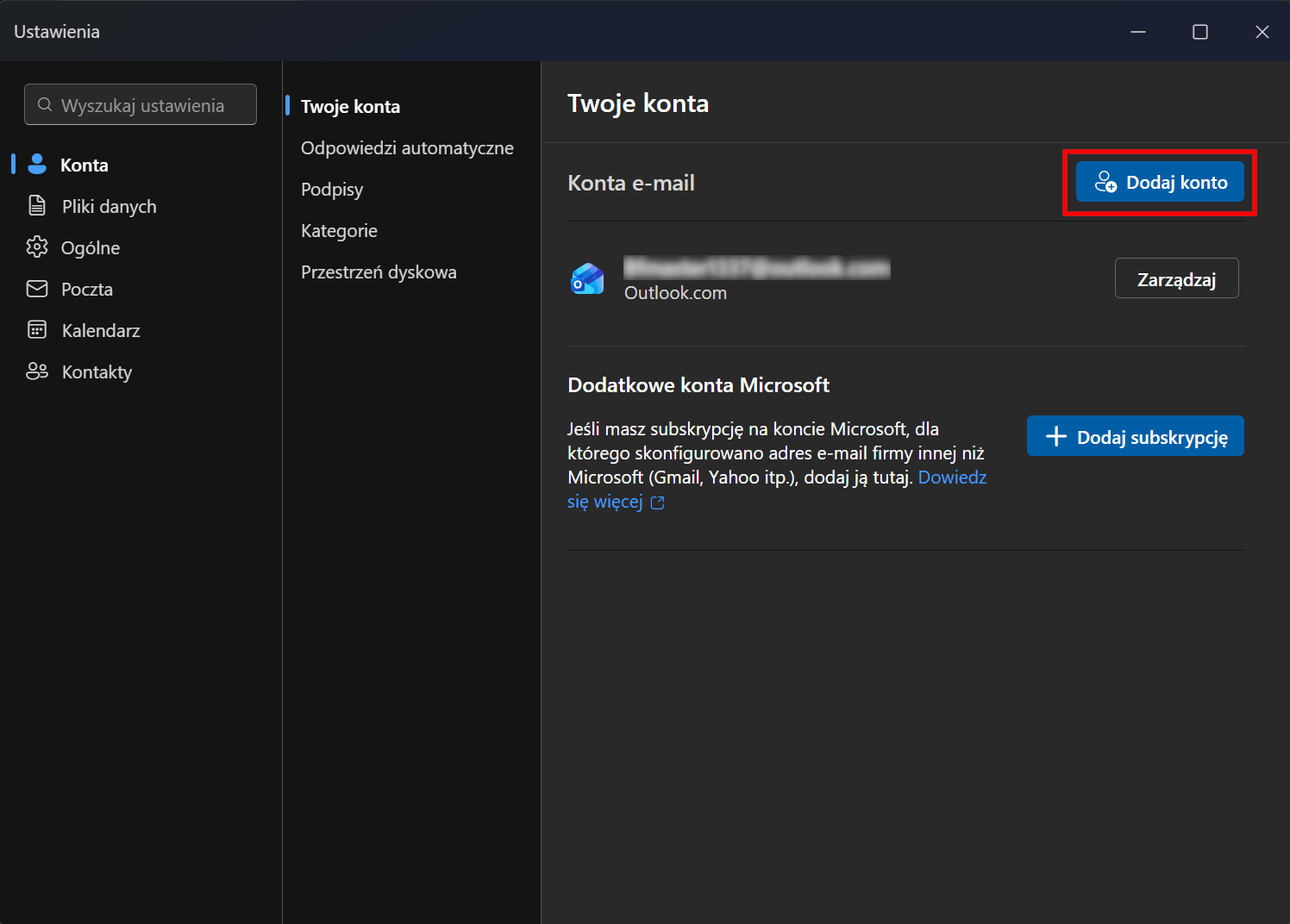 Nowy Outlook dla Windows - ustawienia kont