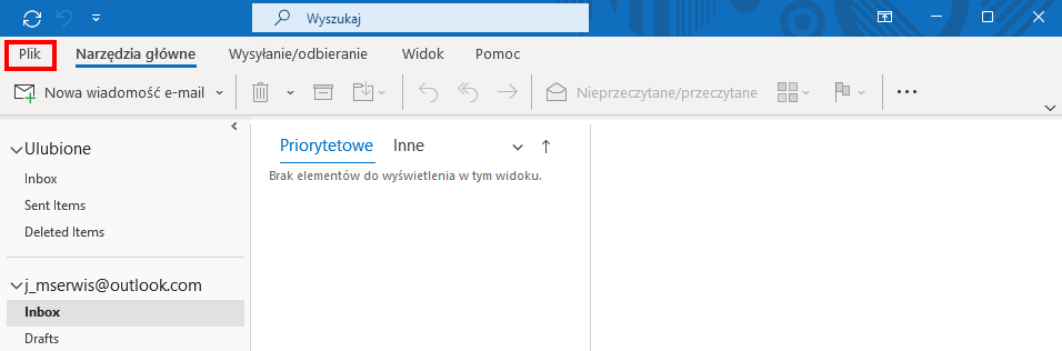 Outlook 2021 zakładka Plik