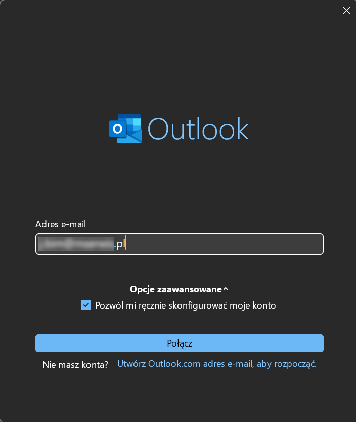 Outlook 2024 - wpisanie adresu e-mail
