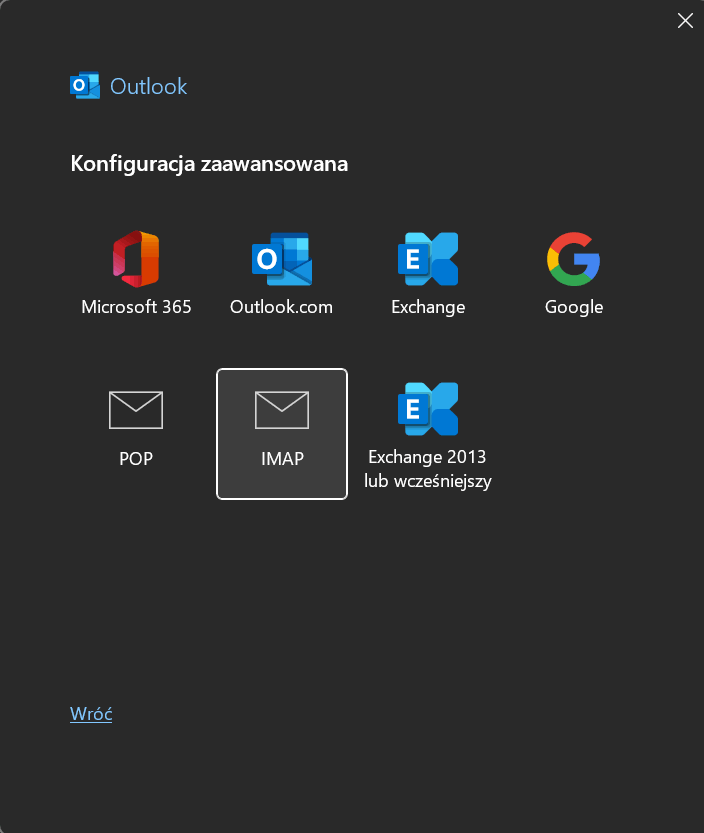 Outlook 2024 - opcje zaawansowane i ręczna konfiguracja konta