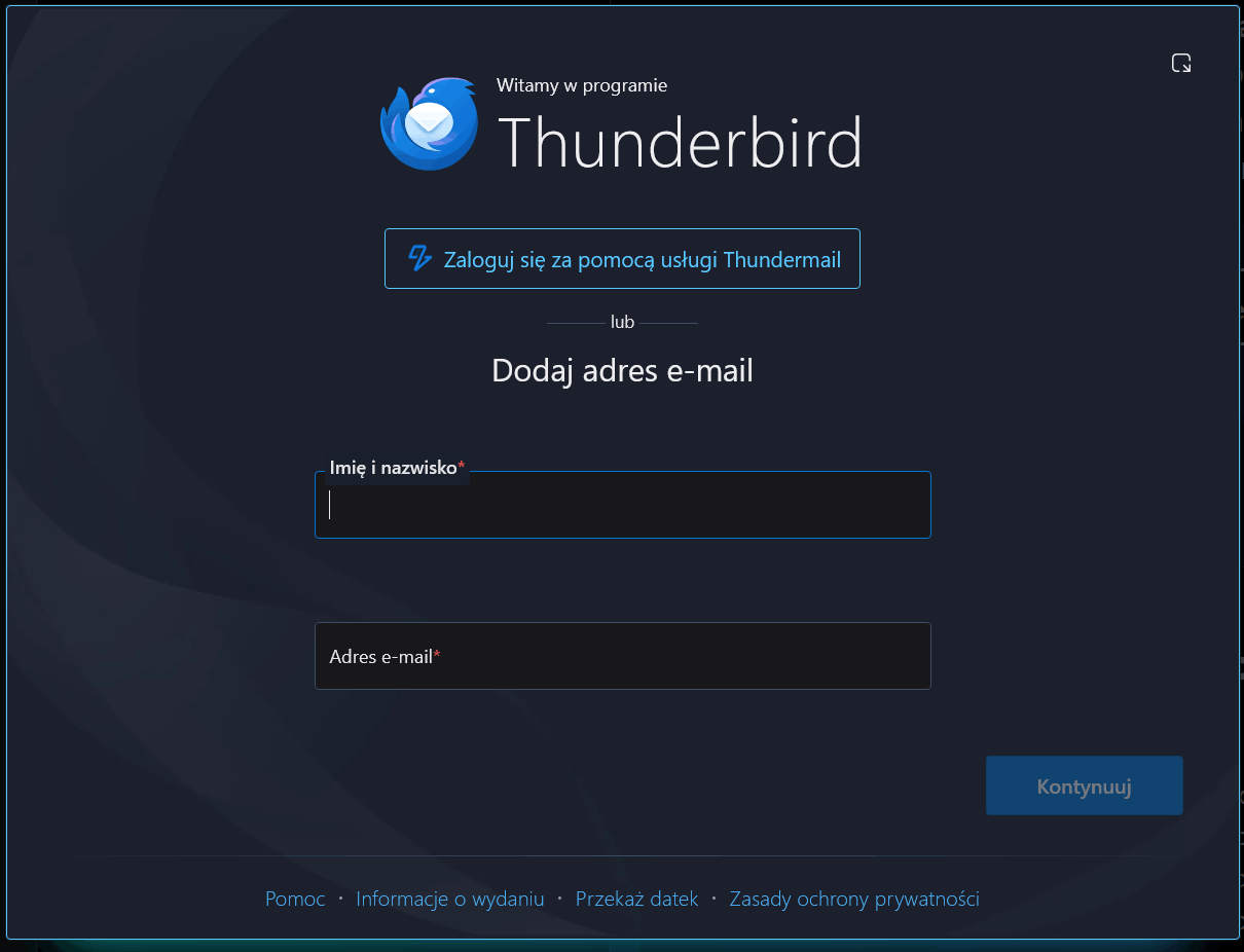 Thunderbird - dodawanie istniejącego adresu e-mail
