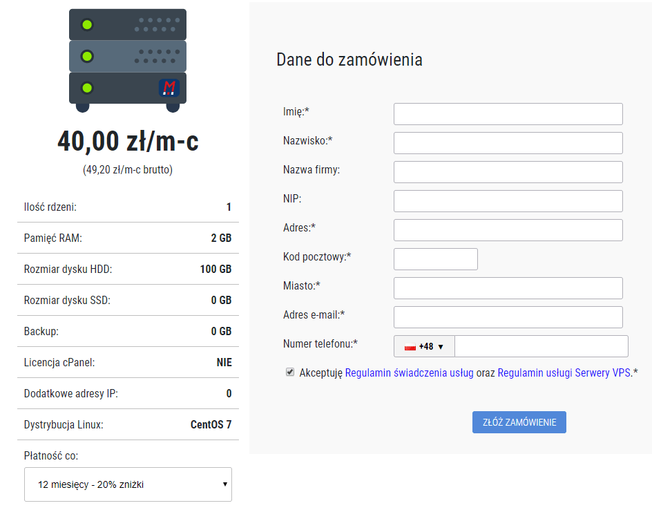 vps dane zamowienia